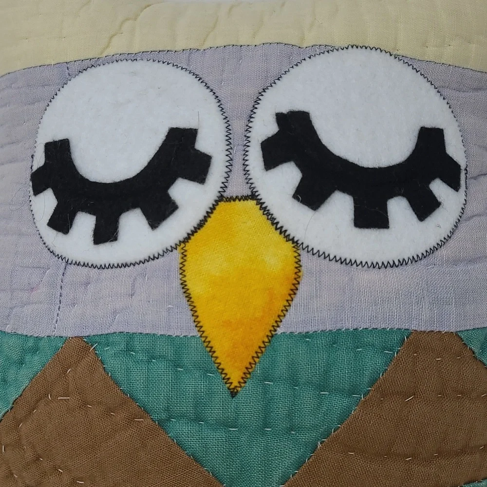 HANDMADE FROM VINTAGE QUILTS SLEEPING OWL DECORATIVE STUFFED PILLOW